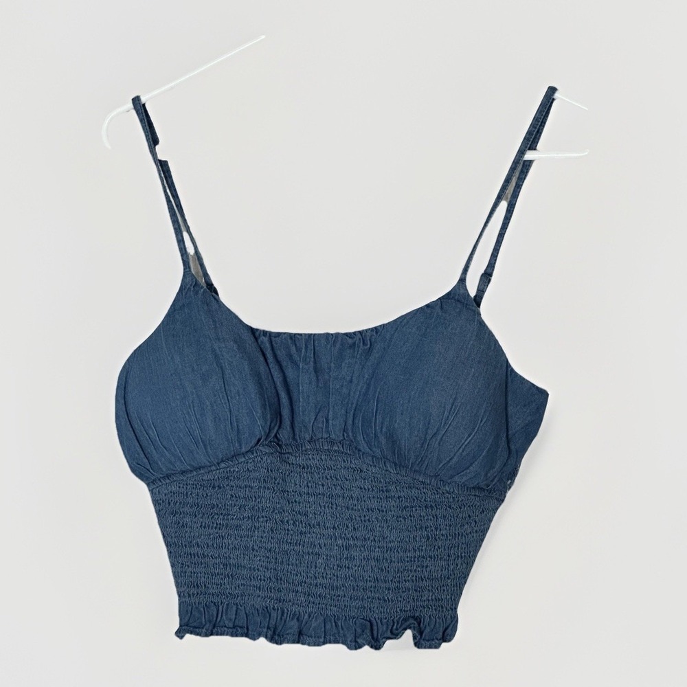 Derek Heart Women's Denim Jean Sweetheart Neck Camisole Top Large Flawed